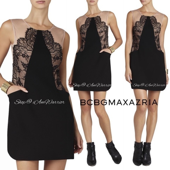 BCBGMaxAzria NWT lace illusion little black dress w/ pockets *shop@iamwarrior - Picture 2 of 14
